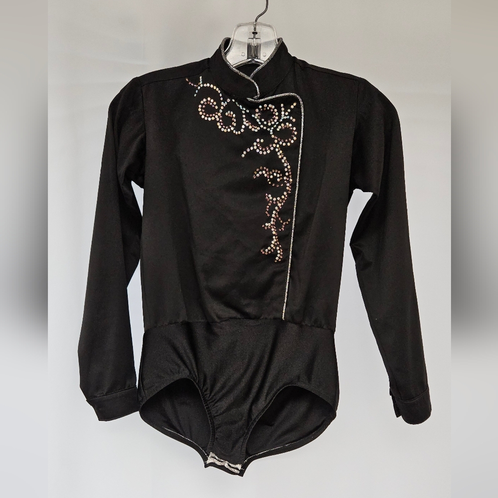 Boys Silk Crystal Custom Competition Latin Dance Ice skating Leotard Black Ab